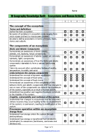 IB Geography Knowledge Audit – Ecosystems and Human Activity