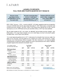 Lazard Ltd Reports Full-Year and Fourth-Quarter 2017 Results