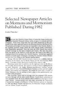 Selected Newspaper Articles on Mormons and Mormonism Published During 1982