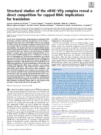 Structural Studies of the Eif4e–Vpg Complex Reveal a Direct Competition for Capped RNA: Implications for Translation