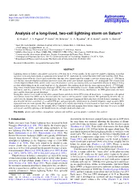 Analysis of a Long-Lived, Two-Cell Lightning Storm on Saturn? G