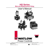 HG Series Mercury Displacement Relay User's Manual