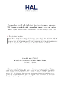 Parametric Study of Dielectric Barrier Discharge Excimer UV Lamps Supplied with Controlled Square Current Pulses