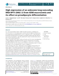 High Expression of an Unknown Long Noncoding RNA RP11-290L1.3 from GDM Macrosomia and Its Effect on Preadipocyte Differentiation