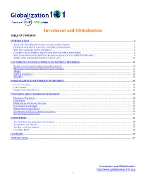 Investment and Globalization TABLE of CONTENTS
