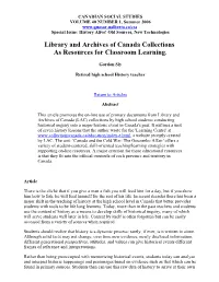 Library and Archives of Canada Collections As Resources for Classroom Learning