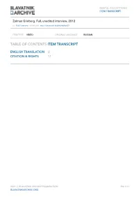 Table of Contents Item Transcript