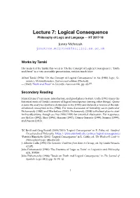 Logical Consequence Philosophy of Logic and Language — HT 2017-18