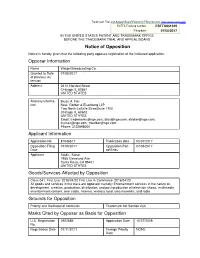 Notice of Opposition Opposer Information Applicant Information