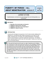 Puberty: My Period – All About Menstruation Lesson 5