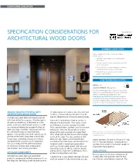 Specification Considerations for Architectural Wood Doors