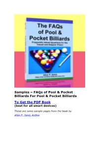 The Faqs of Pool & Pocket Billiards