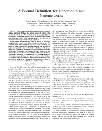 A Formal Definition for Nanorobots and Nanonetworks