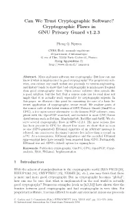 Can We Trust Cryptographic Software? Cryptographic Flaws in GNU Privacy Guard V1.2.3