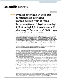 Process Optimization with Acid Functionalised Activated Carbon Derived from Corncob for Production of 4-Hydroxymethyl-2,2-Dimeth
