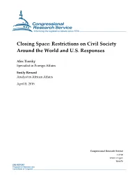 Closing Space: Restrictions on Civil Society Around the World and U.S. Responses