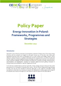 Energy Innovation in Poland: Frameworks, Programmes and Strategies
