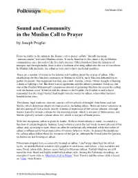 Sound and Community in the Muslim Call to Prayer by Joseph Progler