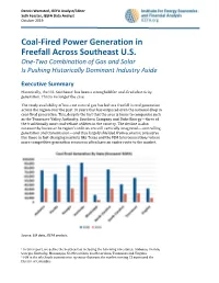 Coal-Fired Power Generation in Freefall Across Southeast U.S. One-Two Combination of Gas and Solar Is Pushing Historically Dominant Industry Aside
