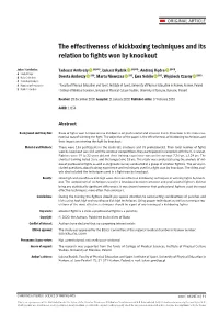 The Effectiveness of Kickboxing Techniques and Its Relation to Fights Won by Knockout