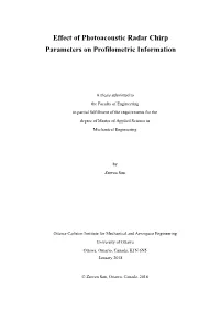 Effect of Photoacoustic Radar Chirp Parameters on Profilometric Information