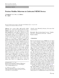 Friction Modifier Behaviour in Lubricated MEMS Devices