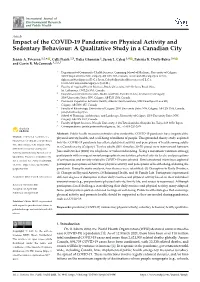 Impact of the COVID-19 Pandemic on Physical Activity and Sedentary Behaviour: a Qualitative Study in a Canadian City