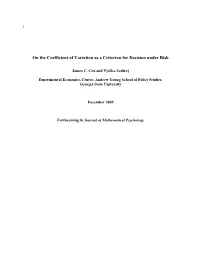 On the Coefficient of Variation As a Criterion for Decision Under Risk
