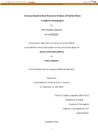 A Corpus-Based Critical Discourse Analysis of Election News In