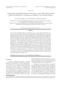 Antimicrobial Susceptibility Testing for Helicobacter Pylori Isolates from Brazilian Children and Adolescents: Comparing Agar Dilution, E-Test, and Disk Diffusion