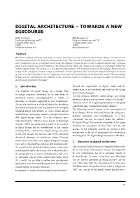 Digital Architecture – Towards a New Discourse