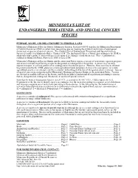 Minnesota's List of Endangered, Threatened and Special Concern