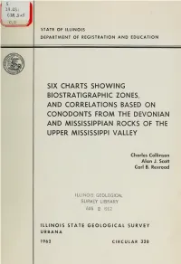Six Charts Showing Biostratigraphic Zones, and Correlations Based on Conodonts from the Devonian and Mississippian Rocks of the Upper Mississippi Valley