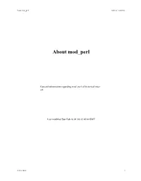 About Mod Perl Table of Contents