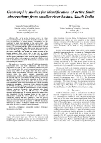 Geomorphic Studies for Identification of Active Fault: Observations from Smaller River Basins, South India