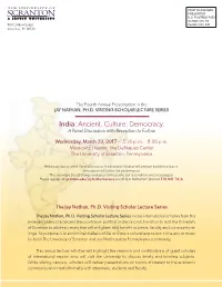 India: Ancient. Culture. Democracy. a Panel Discussion with Reception to Follow