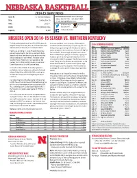 NEBRASKA BASKETBALL 2014-15 Game Notes Game #1 Vs