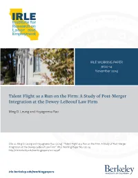 Talent Flight As a Run on the Firm: a Study of Post-Merger Integration at the Dewey-Lebeouf Law Firm
