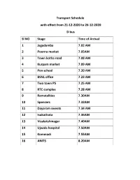 Transport Schedule with Effect from 21-12-2020 to 26-12-2020 D Bus Sl