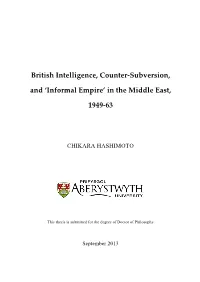 British Intelligence, Counter-Subversion, and ‘Informal Empire’ in the Middle East
