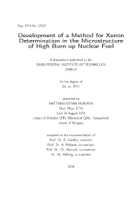 Development of a Method for Xenon Determination in the Microstructure of High Burn-Up Nuclear Fuel