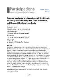 Framing Audience Prefigurations of the Hobbit: an Unexpected Journey