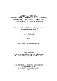 A Critical Appraisal of Marine and Coastal Policy in Indonesia Including Comparative Issues and Lesson Learnts from Australia