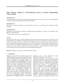 Finite Element Analysis for Thermoforming Process of Starch/ Biodegradable Polyester Blend
