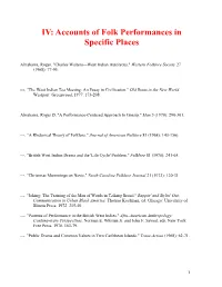 IV: Accounts of Folk Performances in Specific Places