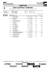 START LIST Triple Jump Women - Qualification with Qualifying Standard of 14.30 (Q) Or at Least the 12 Best Performers (Q) Advance to the Final