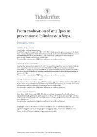 From Eradication of Smallpox to Prevention of Blindness in Nepal