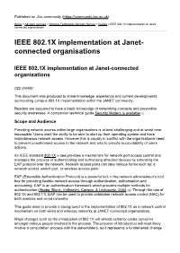 IEEE 802.1X Implementation at Janet-Connected Organisations