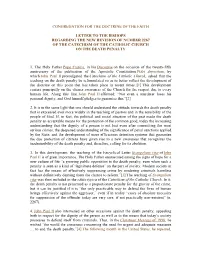 Congregation for the Doctrine of the Faith Letter to the Bishops Regarding the New Revision of Number 2267 of the Catechism of T