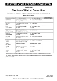 STATEMENT of PERSONS NOMINATED Election of District